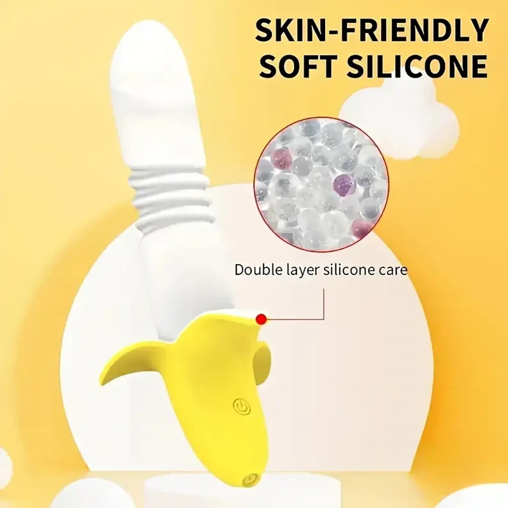 7.59in Banana Thrusting Vibrating Silicone Soft Dildo For Prostate Vagina