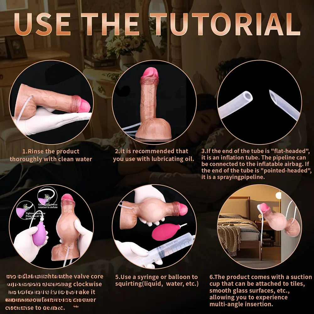7.59in Inflatable Squirting Soft Silicone Dildo Penis For Gay Masturbation