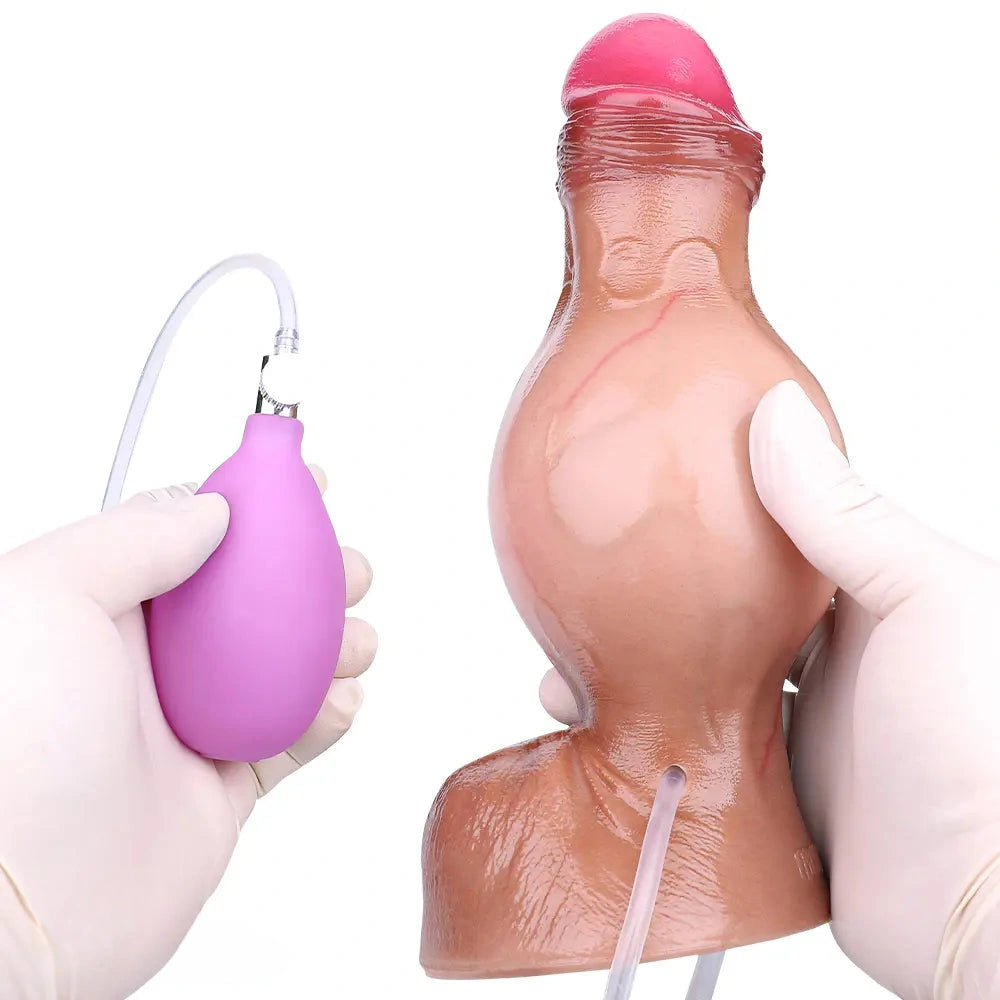 7.59in Inflatable Squirting Soft Silicone Dildo Penis For Gay Masturbation