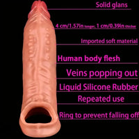 7.59in Reusable Silicone Penis Sheath Super Soft Flexible Dildo Sleeve