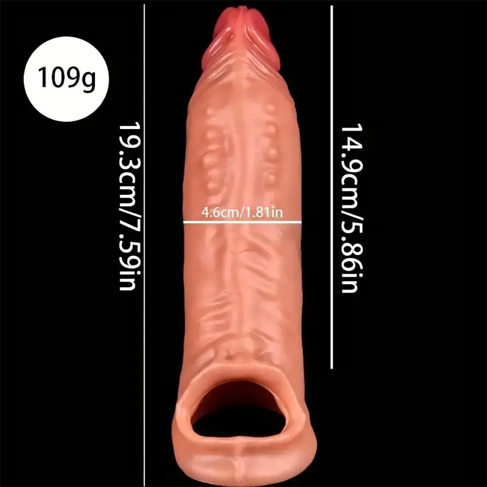 7.59in Reusable Silicone Penis Sheath Super Soft Flexible Dildo Sleeve