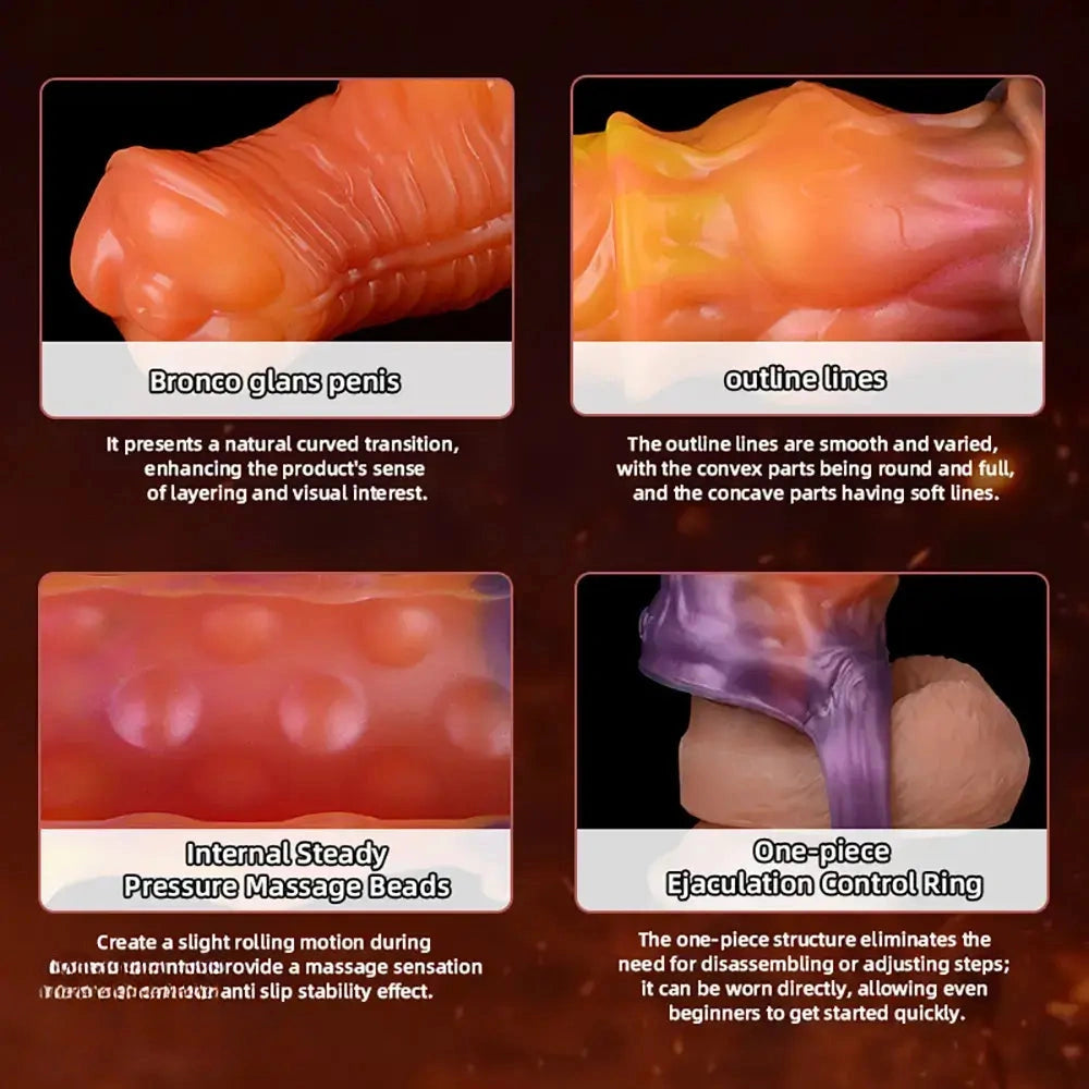7.59in Warhorse Cock Fire Vein Gradient Tone Cock Dildo Sleeve For Male