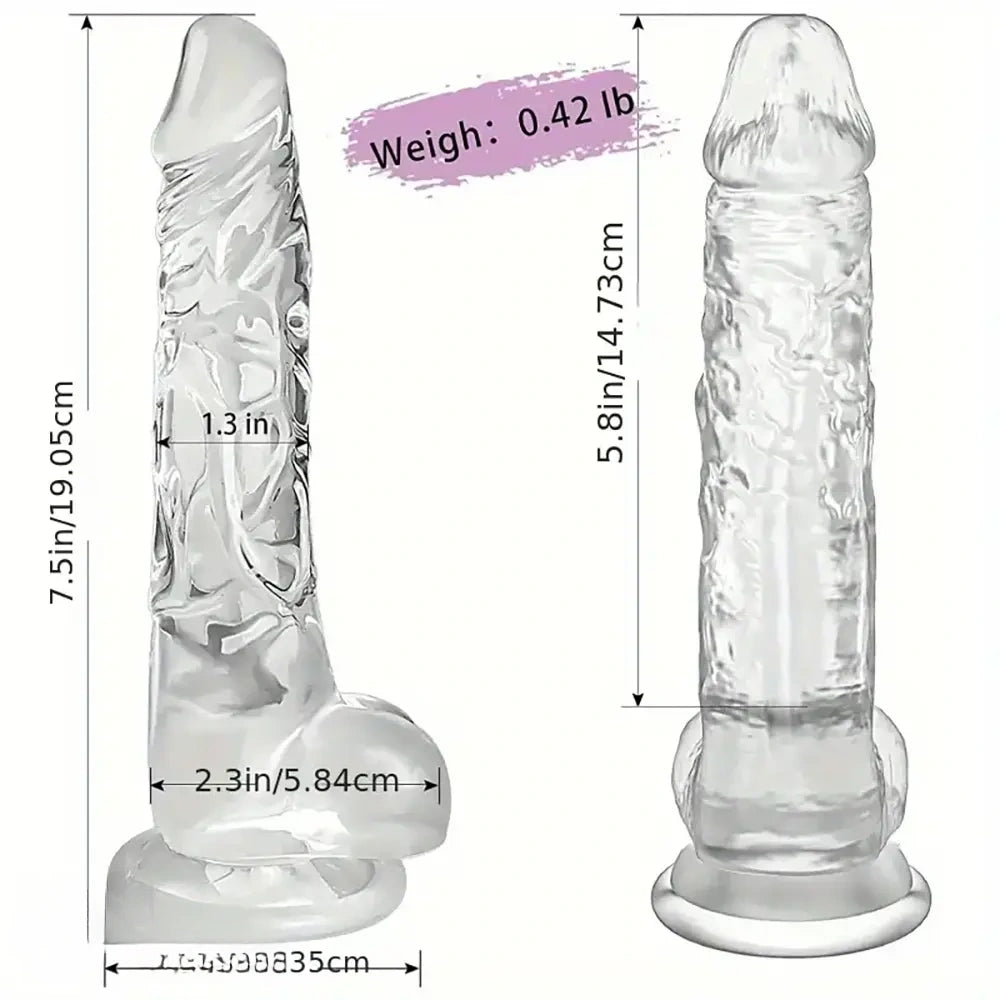 7.5in Clear Realistic Suction Cup Anal Dildo For G-spot Prostate Play