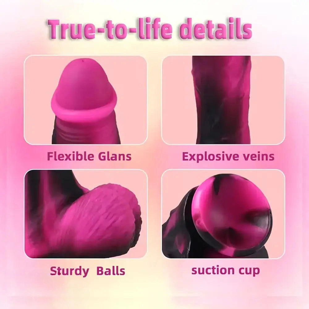 7.5in Flexible Glans Explosive Veins Sturdy Balls Silicone Soft Cock Dildo