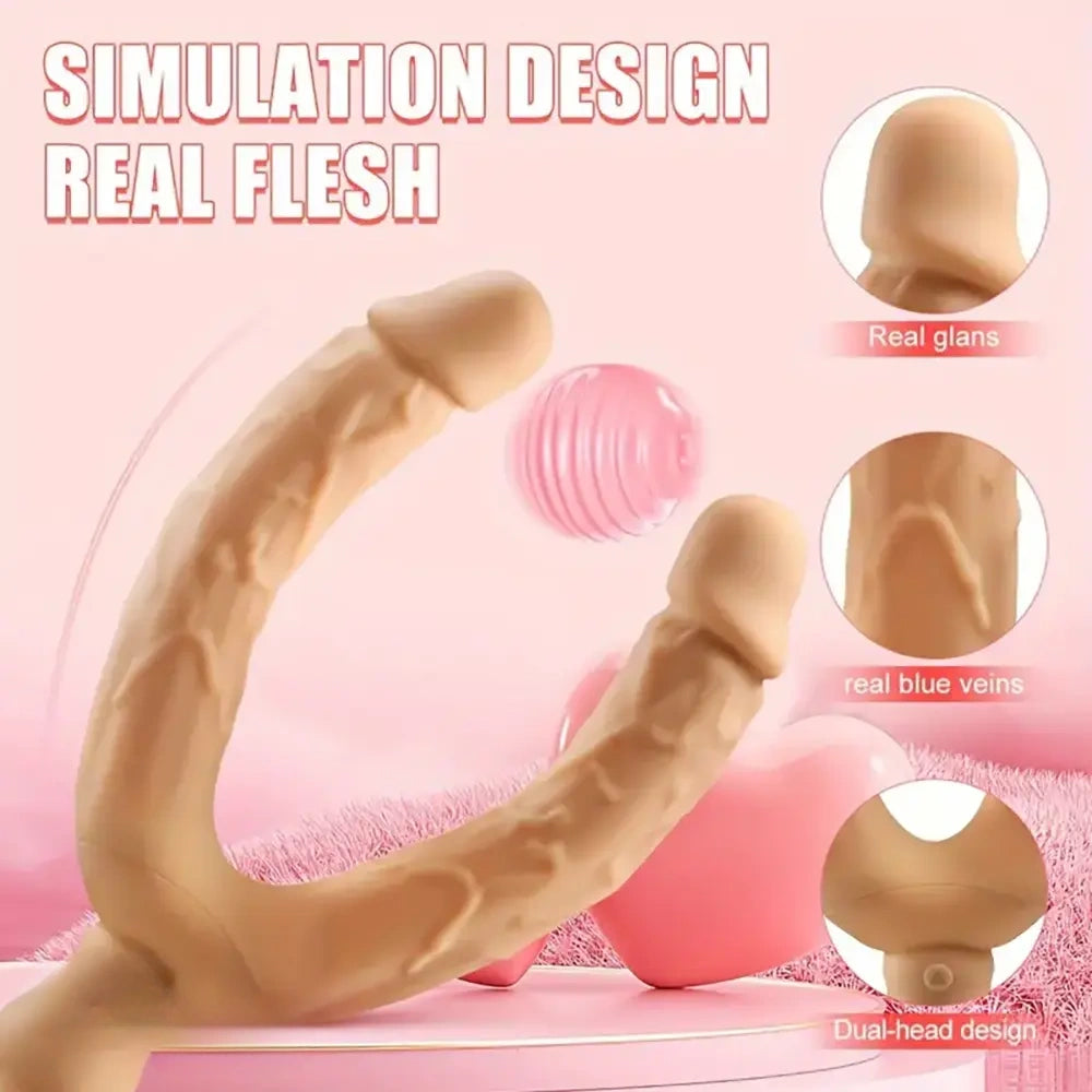 7.63in Double Heads Vibrating Silicone Soft Auto Dildo With Rose Base