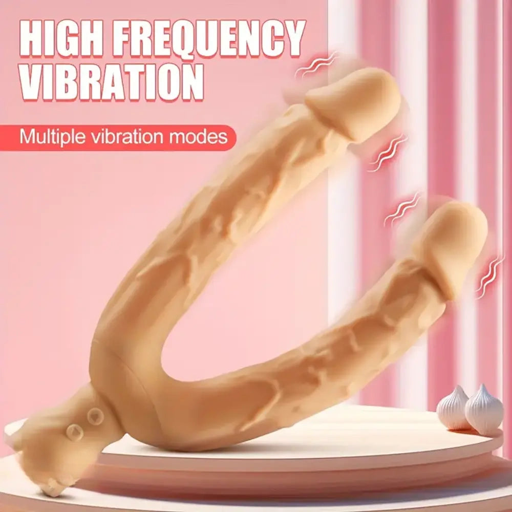 7.63in Double Heads Vibrating Silicone Soft Auto Dildo With Rose Base