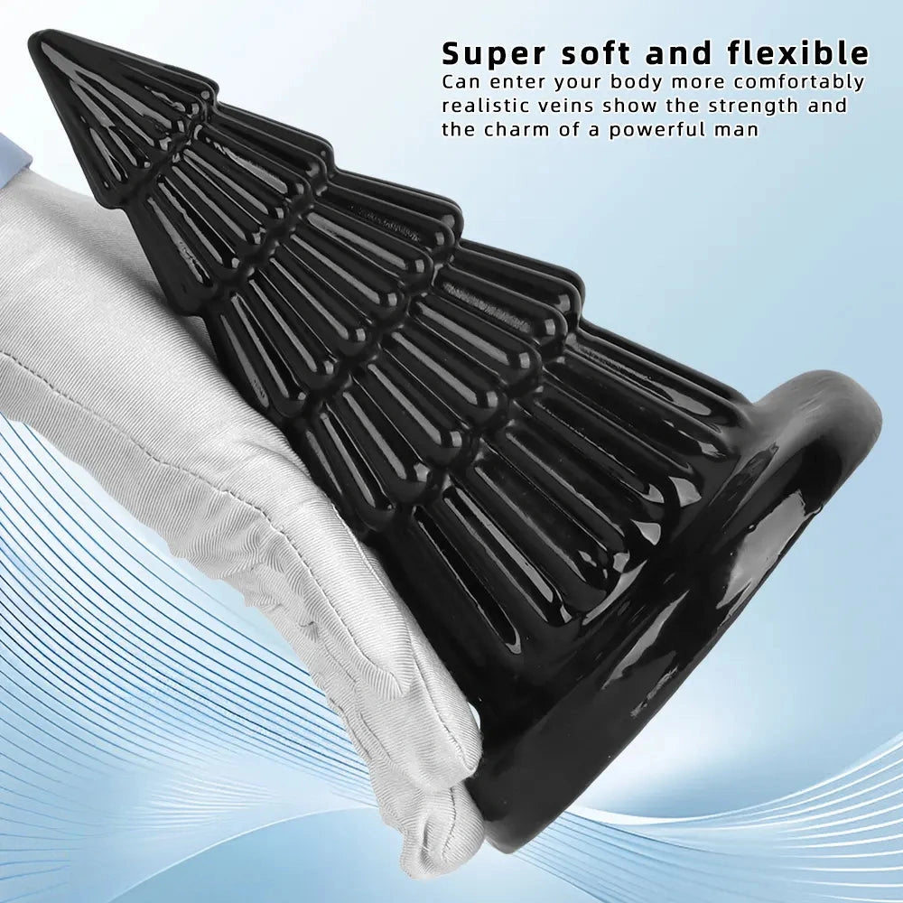 7.67in Christmas Tree PVC Black Extra Butt Plug Dildo With Suction Cup