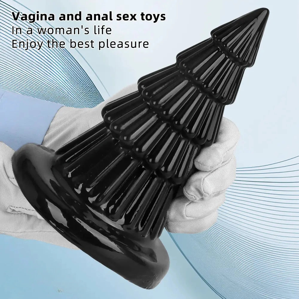 7.67in Christmas Tree PVC Black Extra Butt Plug Dildo With Suction Cup