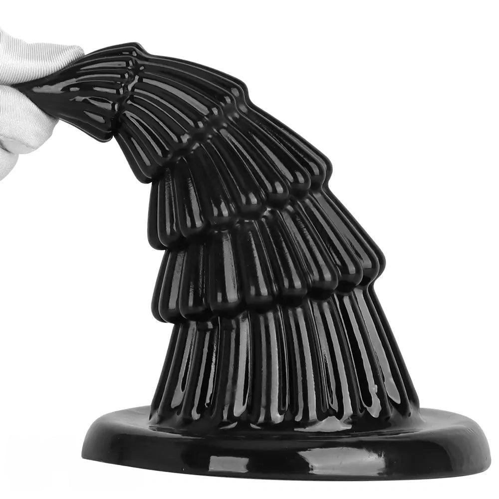 7.67in Christmas Tree PVC Black Extra Butt Plug Dildo With Suction Cup