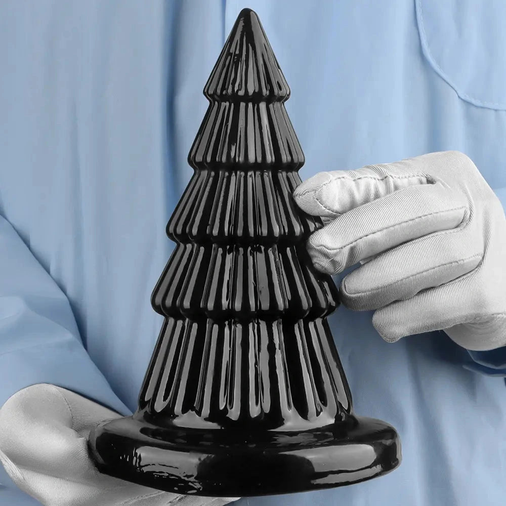 7.67in Christmas Tree PVC Black Extra Butt Plug Dildo With Suction Cup