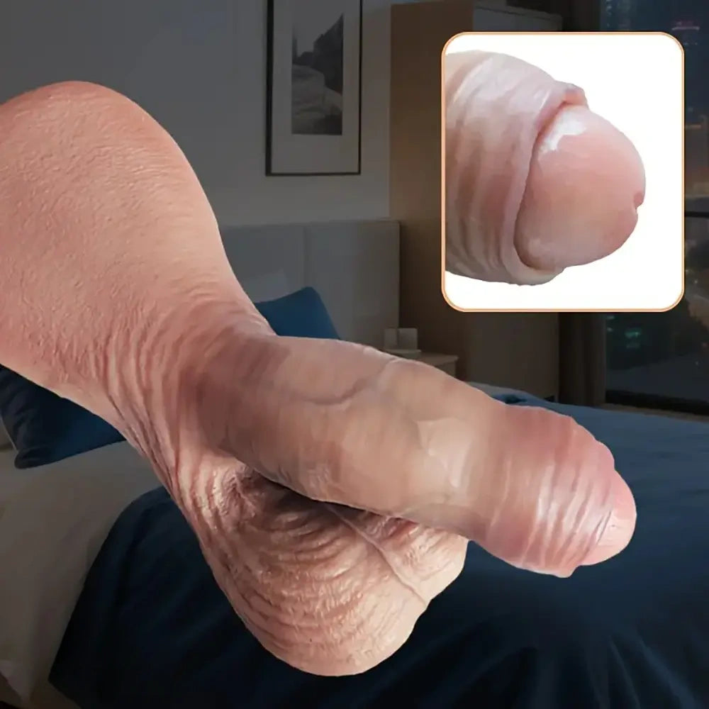 7.67in Sexy Foreskin Uncut Ultra Soft Realistic Toy Silicone Hanging Dildo