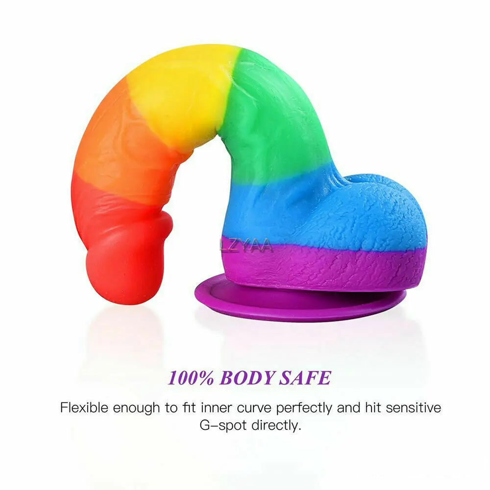 7.67in Silicone Rainbow Soft Dildo For Gay LGBT Anal Vaginal Stimulation