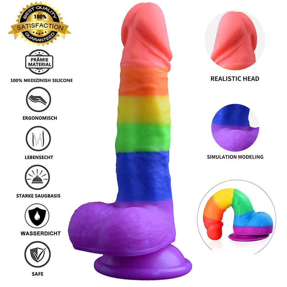 7.67in Silicone Rainbow Soft Dildo For Gay LGBT Anal Vaginal Stimulation