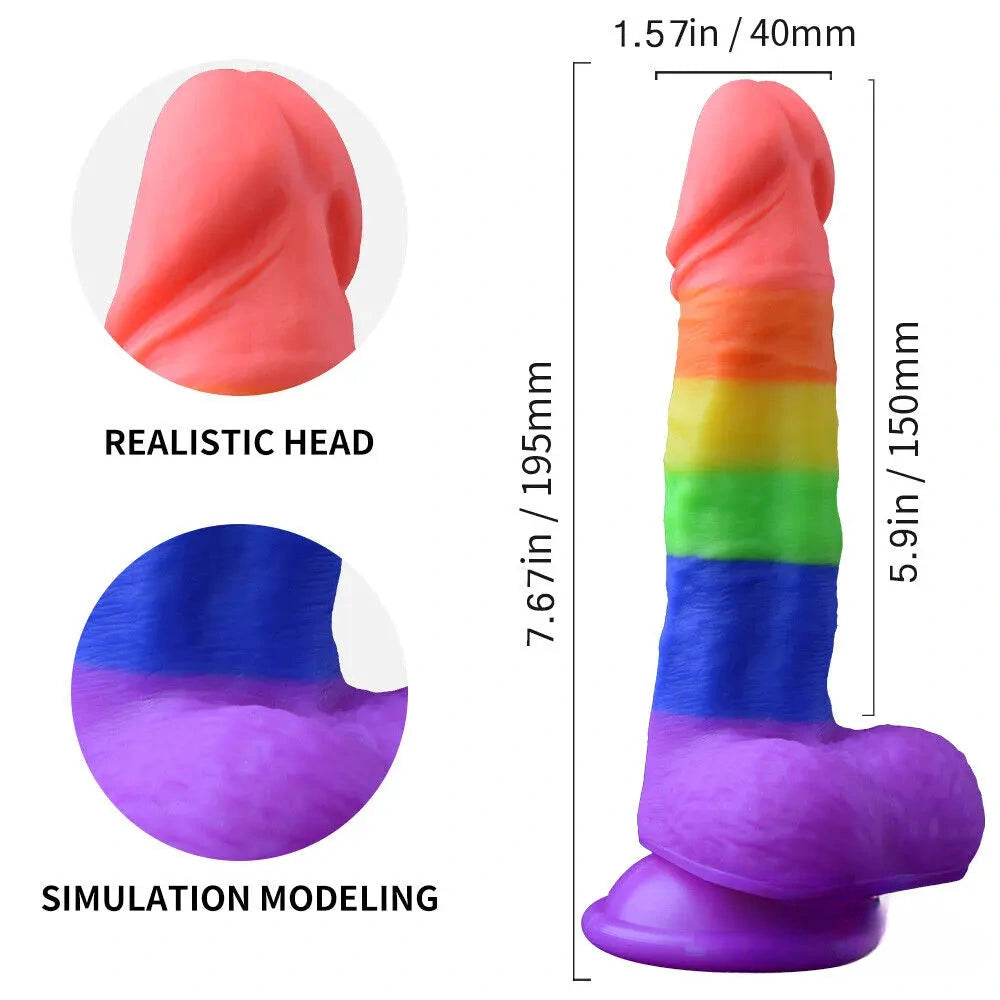 7.67in Silicone Rainbow Soft Dildo For Gay LGBT Anal Vaginal Stimulation