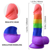 7.67in Silicone Rainbow Soft Dildo For Gay LGBT Anal Vaginal Stimulation
