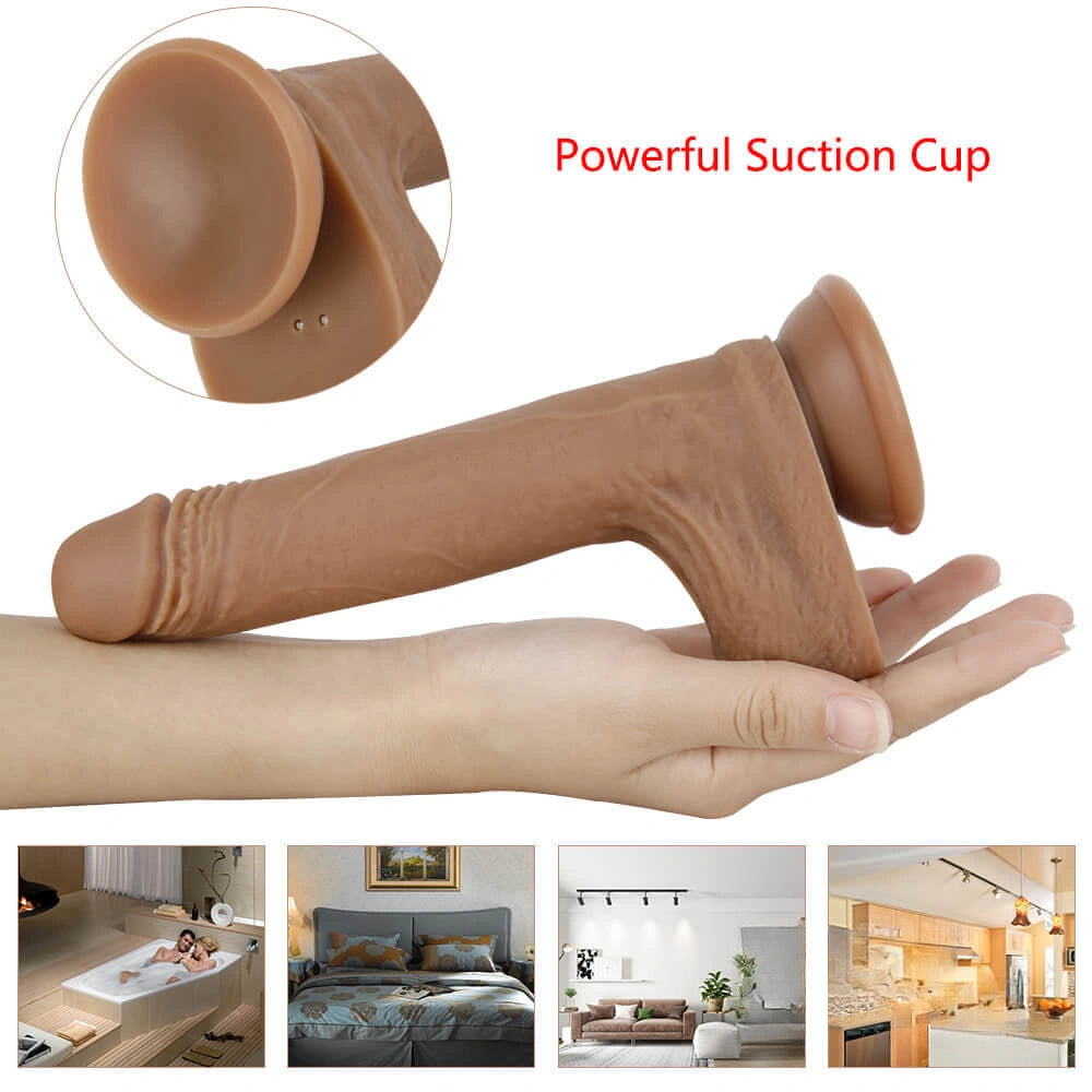 7.67in Women Masturbation Silicone Dildo Vibrating Thrusting Heating Toy