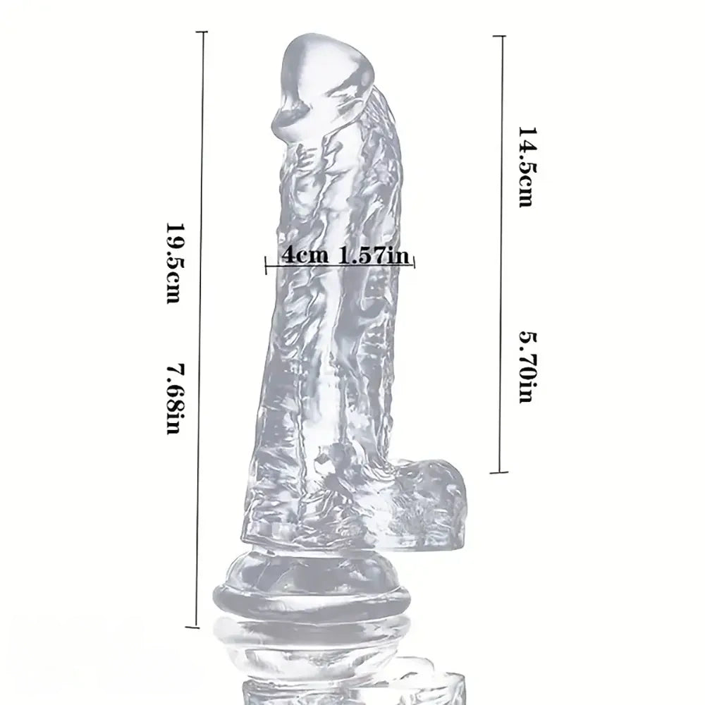 7.68in Clear Real Suction Cup Dildo For G-Spot Anal Stimulation Massager