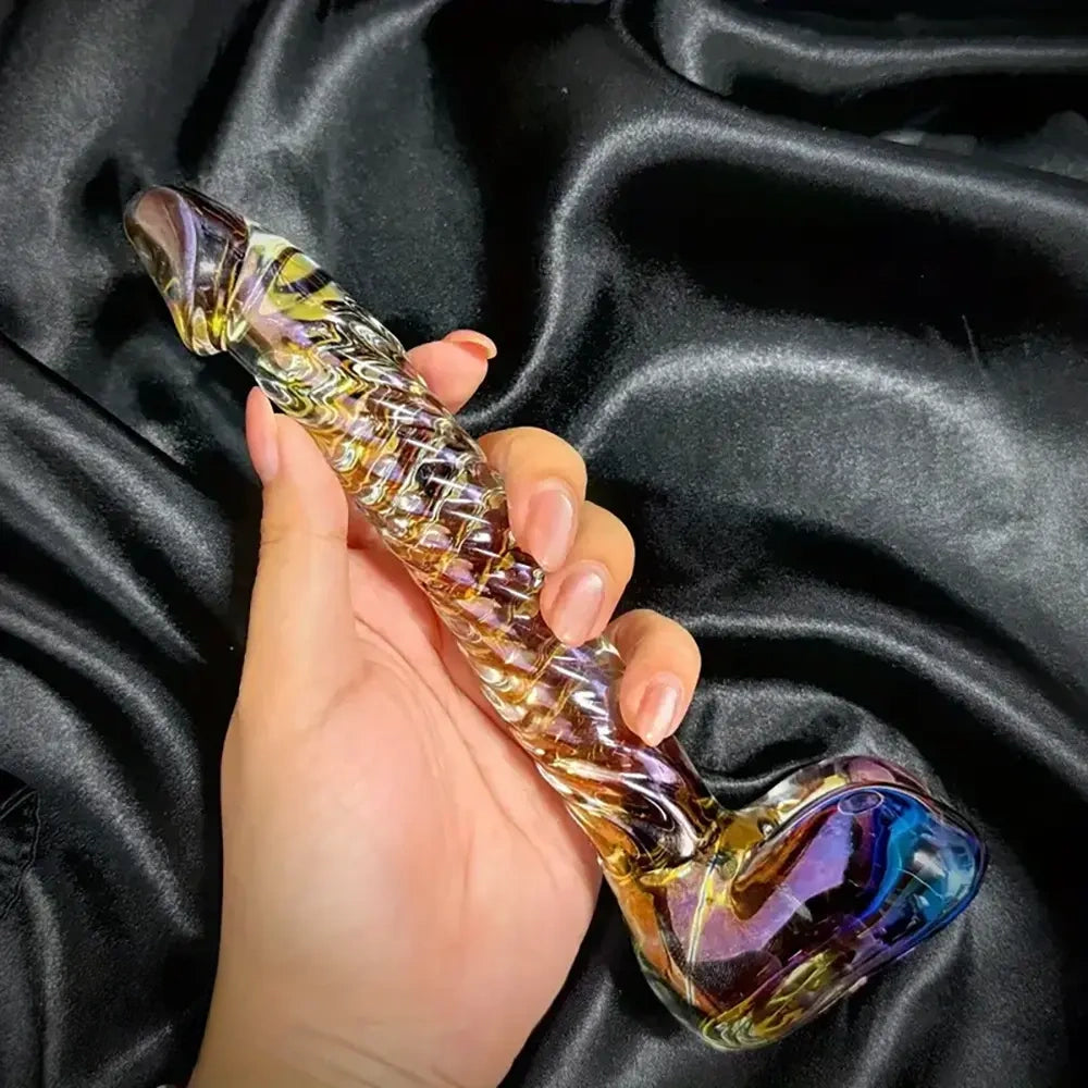 7.68in Crystal Colorful Spiral Textured Glass Dildo For G-Spot Masturbation