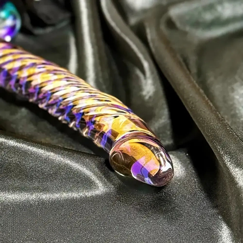7.68in Crystal Colorful Spiral Textured Glass Dildo For G-Spot Masturbation