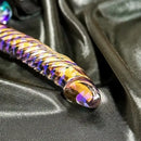7.68in Crystal Colorful Spiral Textured Glass Dildo For G-Spot Masturbation