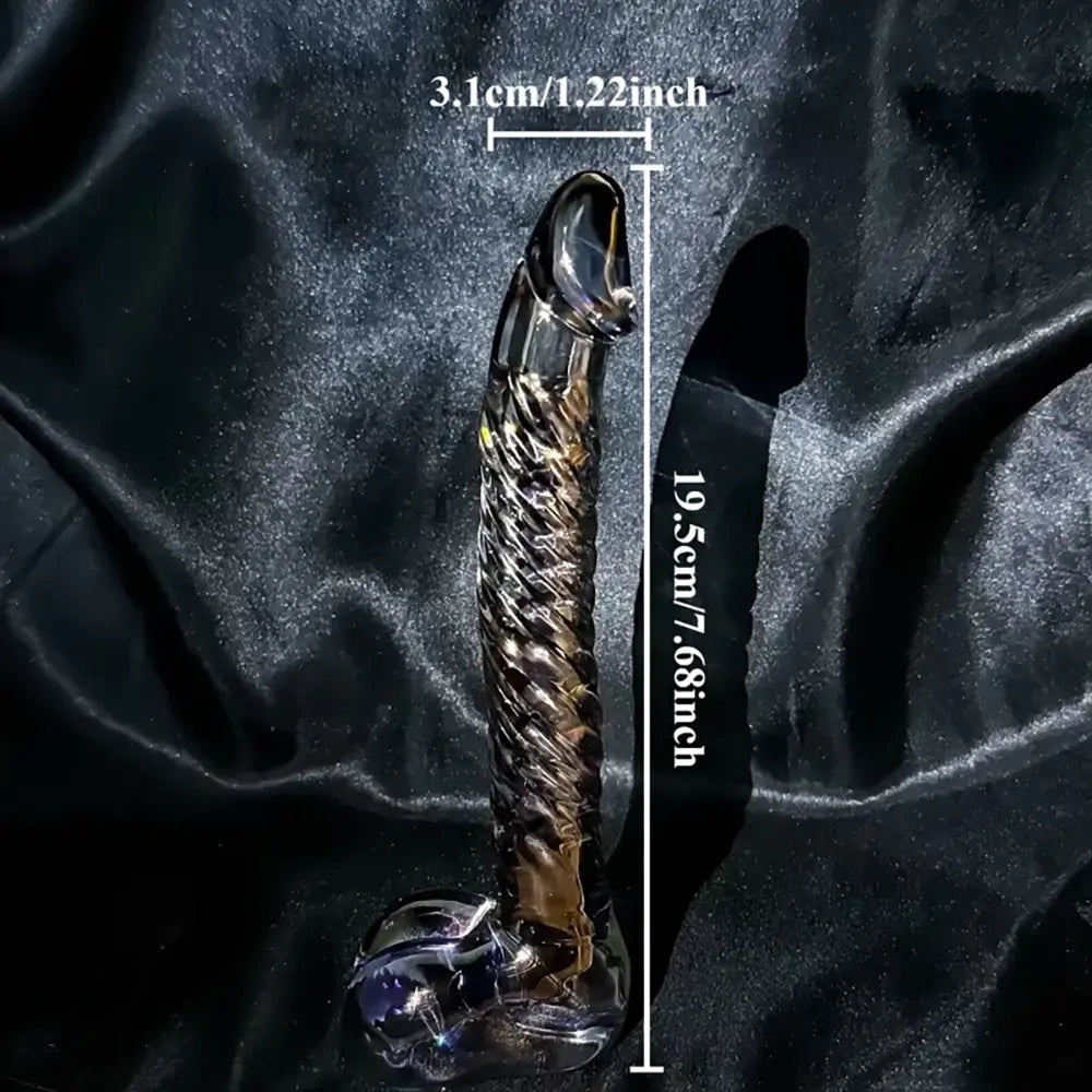 7.68in Crystal Colorful Spiral Textured Glass Dildo For G-Spot Masturbation