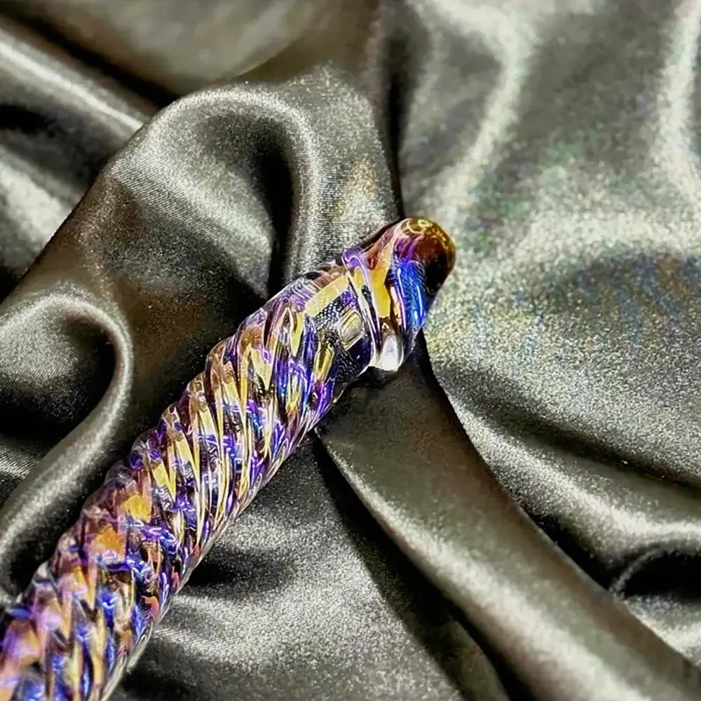 7.68in Crystal Colorful Spiral Textured Glass Dildo For G-Spot Masturbation