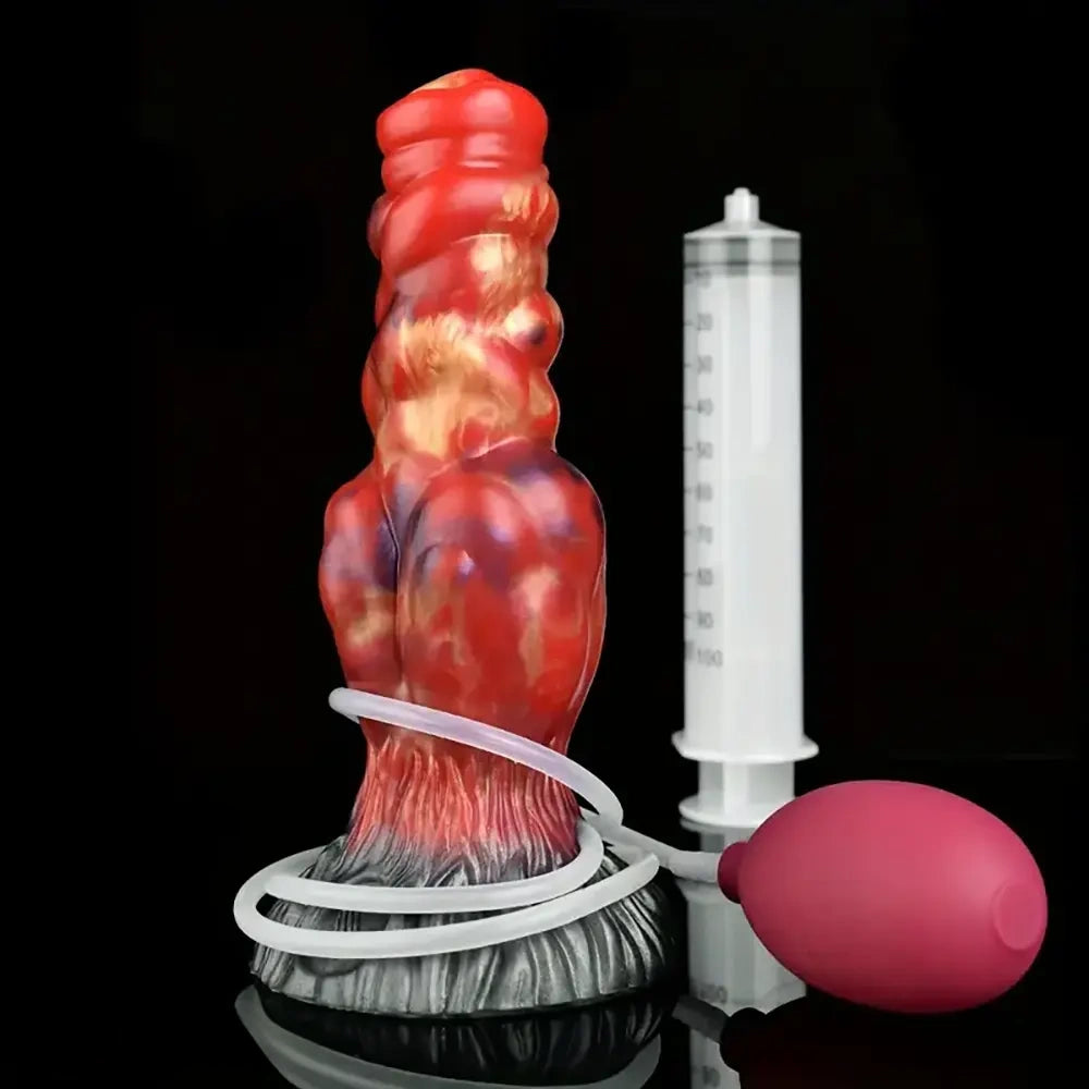7.68in Fantasy Dog Kotted Silicone Soft Ejaculating Dildo For Men Women