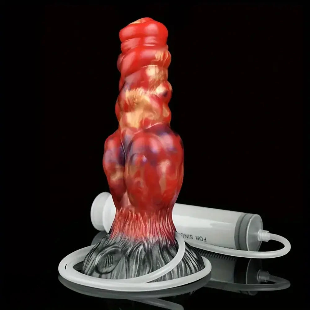 7.68in Fantasy Dog Kotted Silicone Soft Ejaculating Dildo For Men Women