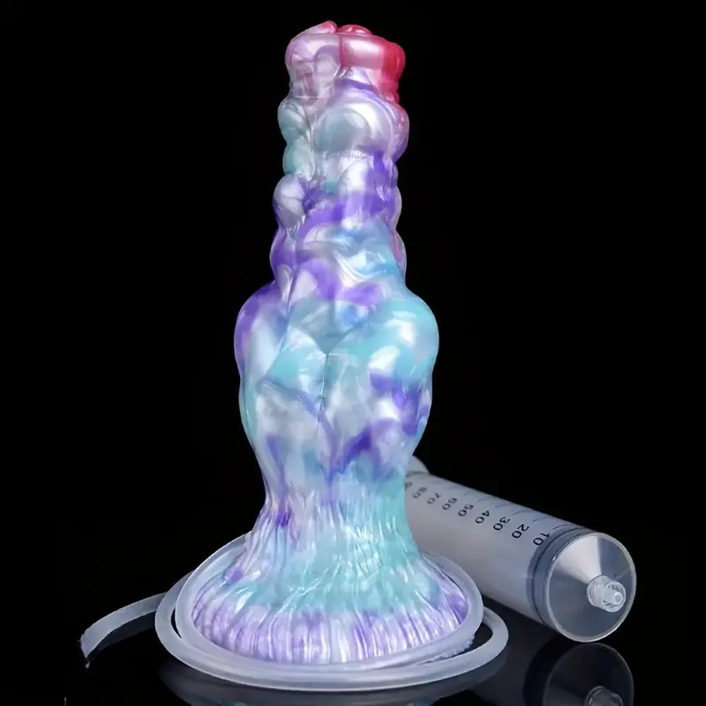 7.68in Fantasy Dog Kotted Silicone Soft Ejaculating Dildo For Men Women