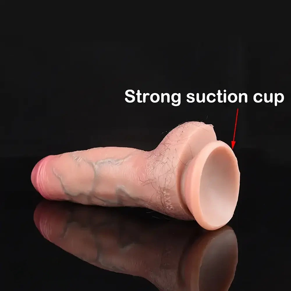 7.68in Lifelike Silicone Soft Blue Veins Real Dildo With Public Hair