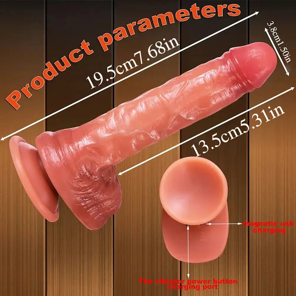 7.68in Remote Control Thrusting Vibrating Heating Silicone Big Real Dildo