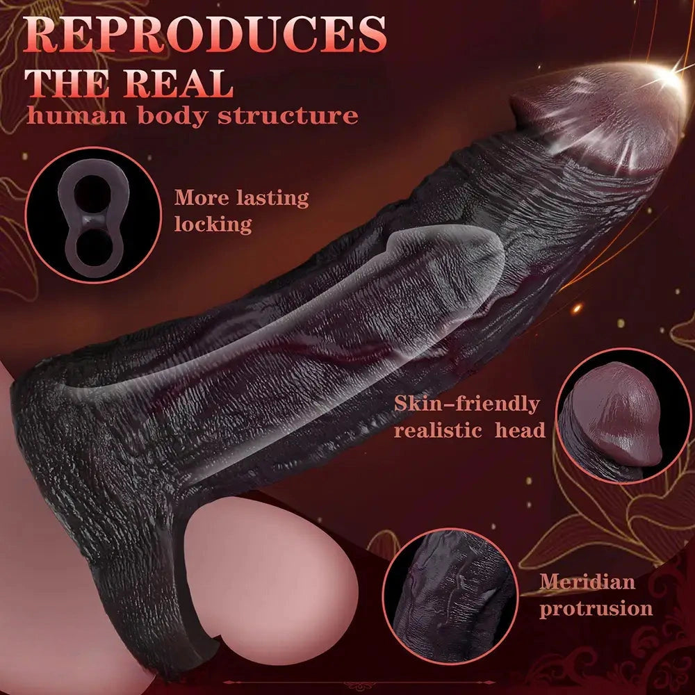 7.68in Reusable Silicone Penis Sleeve Super Soft Silicone Dildo Sleeve