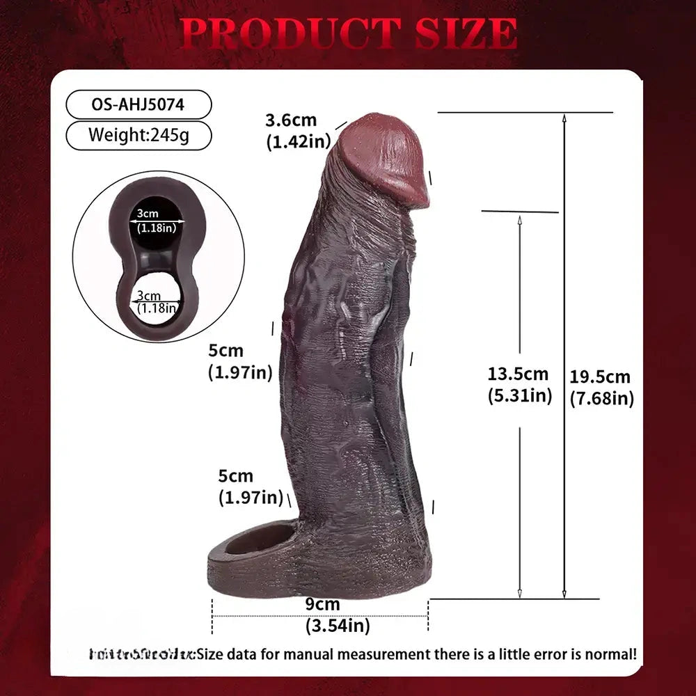 7.68in Reusable Silicone Penis Sleeve Super Soft Silicone Dildo Sleeve