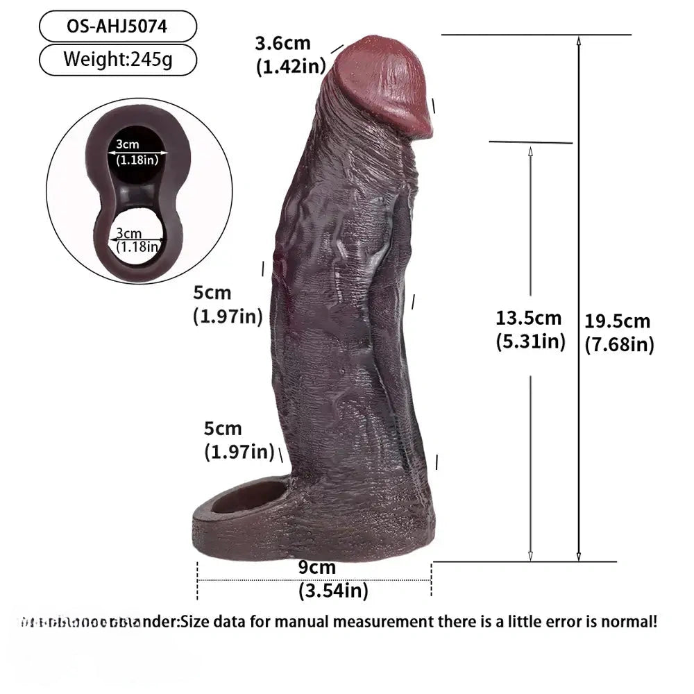 7.68in Reusable Silicone Penis Sleeve Super Soft Silicone Dildo Sleeve
