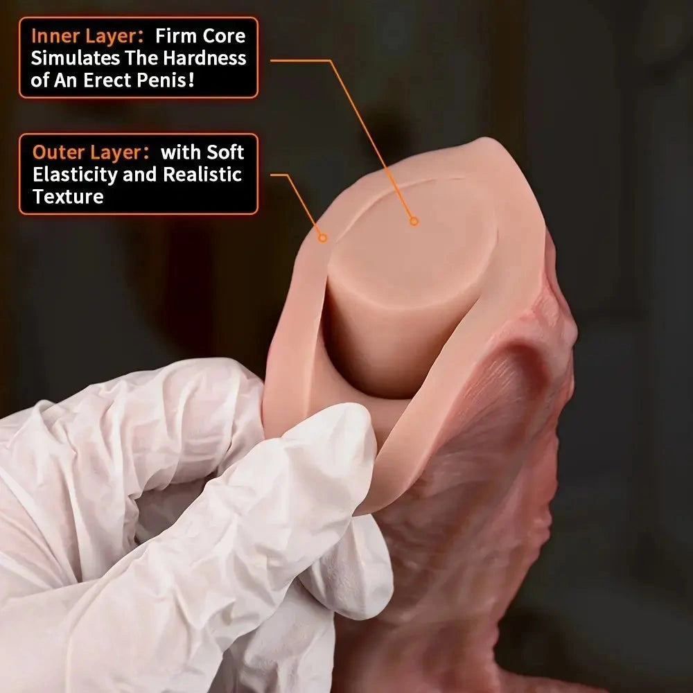 7.68in Soft Liquid Silicone Double-Layered Penis Simulator Dildo With Base
