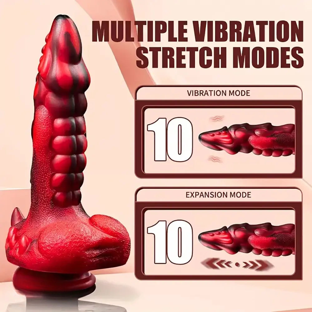 7.68in Telescopic Heating Vibrating Dragon Silicone Soft Auto Odd Dildo