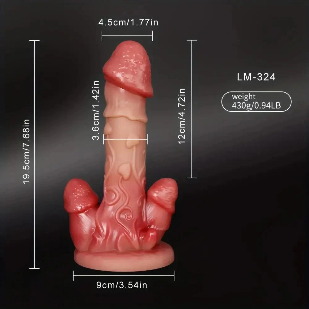 7.68in Three-Head Male Female Silicone Dildo Texture For G-Spot Stimulation