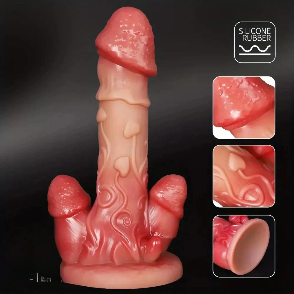 7.68in Three-Head Male Female Silicone Dildo Texture For G-Spot Stimulation