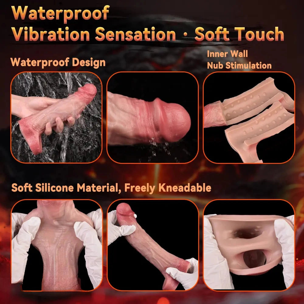 7.68in Vibrating Real Automatic Silicone Hollow Dildo Sleeve Cock Extender