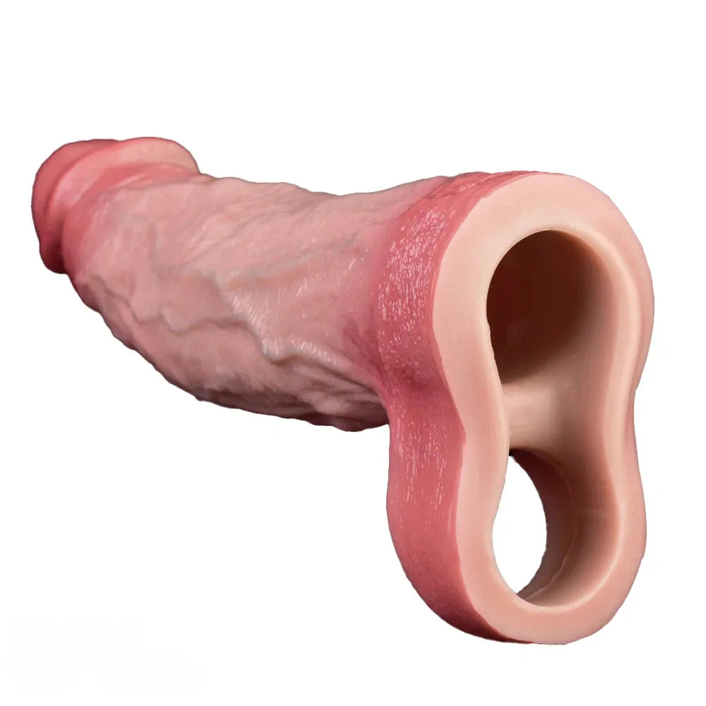 7.68in Vibrating Real Automatic Silicone Hollow Dildo Sleeve Cock Extender