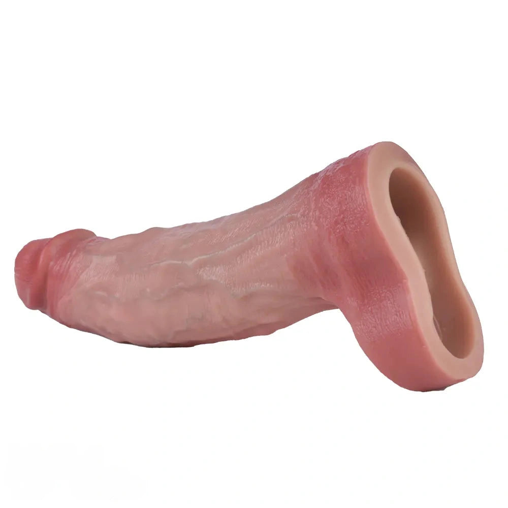 7.68in Vibrating Real Automatic Silicone Hollow Dildo Sleeve Cock Extender
