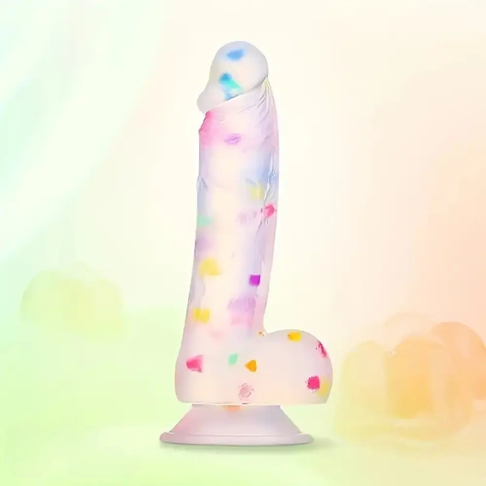 7.6in Colorful Jelly-Shaped Dildo Liquid Silicone Confetti soft Dildo