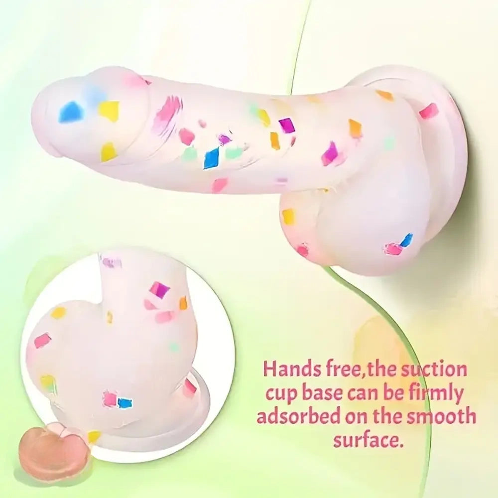 7.6in Colorful Jelly-Shaped Dildo Liquid Silicone Confetti soft Dildo