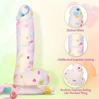 7.6in Colorful Jelly-Shaped Dildo Liquid Silicone Confetti soft Dildo