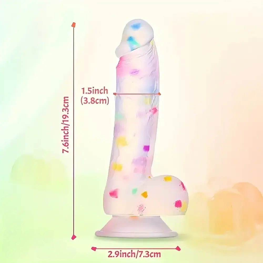 7.6in Colorful Jelly-Shaped Dildo Liquid Silicone Confetti soft Dildo