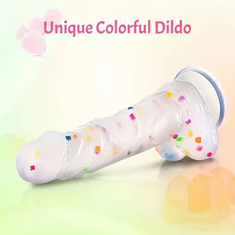 7.6in Colorful Jelly-Shaped Dildo Liquid Silicone Confetti soft Dildo