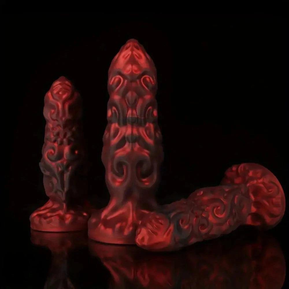 7.71in 8.89in 10.03in High End Dark Red Monster Fantasy Soft Silicone Dildo