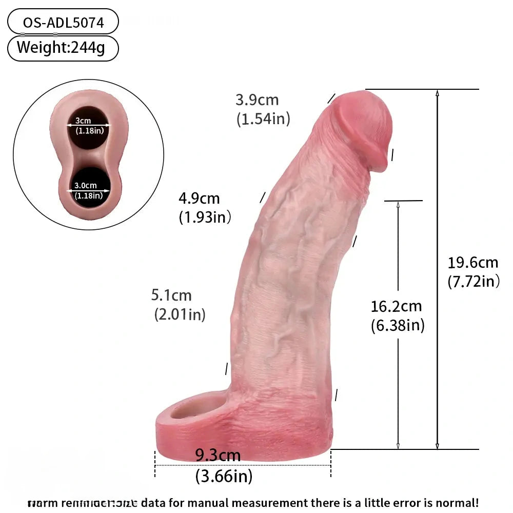 7.72in Real Blue Veins Hollow Dildo Cock Sleeve With Cock Ring For Cock