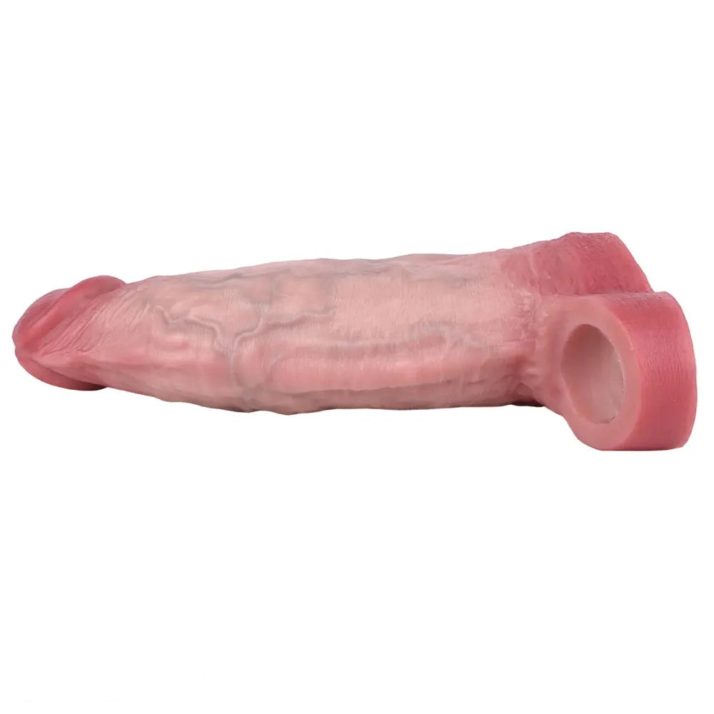 7.72in Real Blue Veins Hollow Dildo Cock Sleeve With Cock Ring For Cock