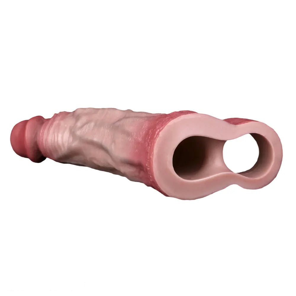 7.72in Real Blue Veins Hollow Dildo Cock Sleeve With Cock Ring For Cock